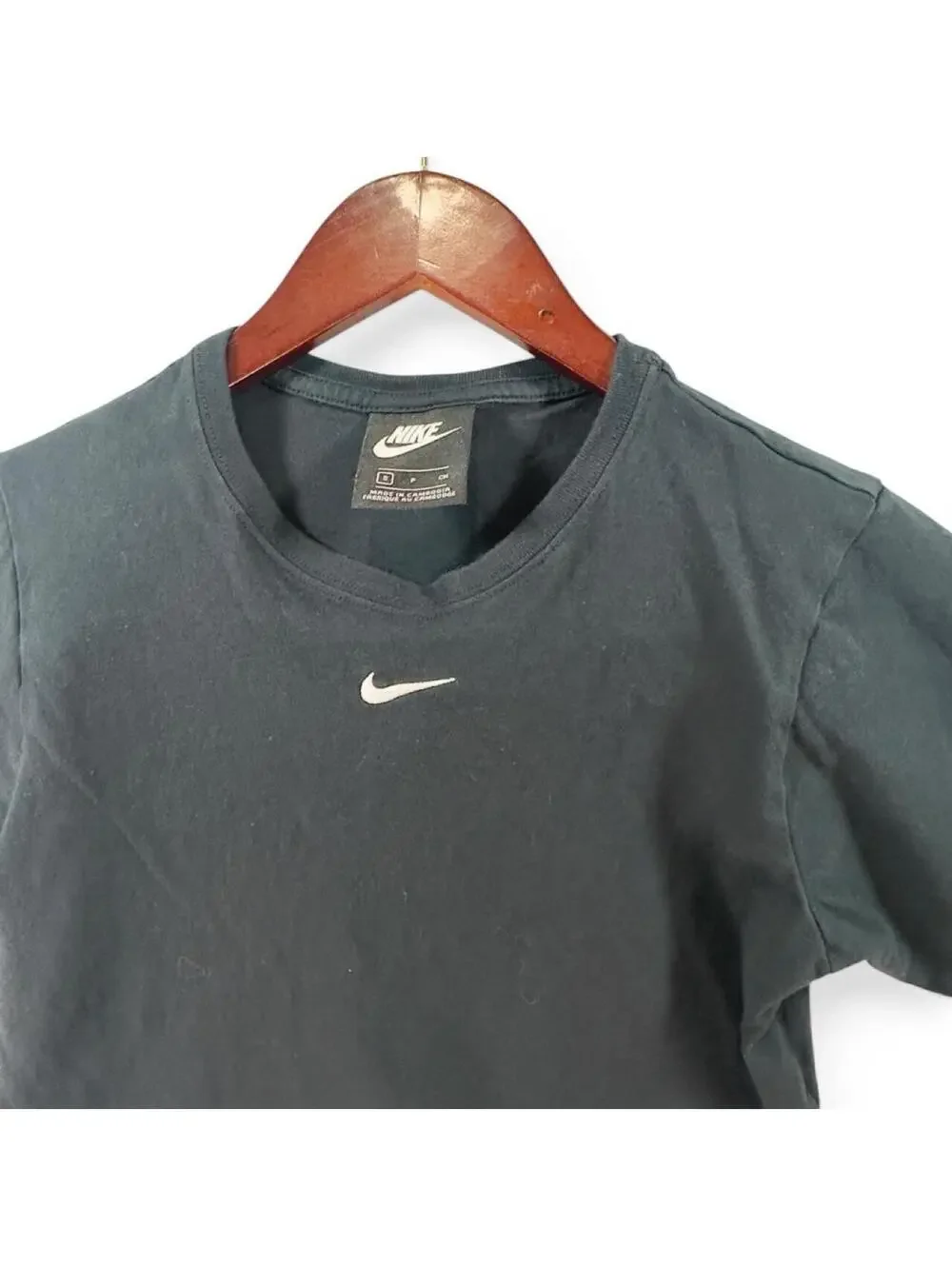 Nike Black Cropped Swoosh Tee – Size Small
